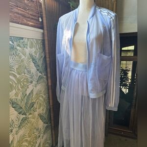 Adidas Light Blue Sheer Jacket and Skirt Set